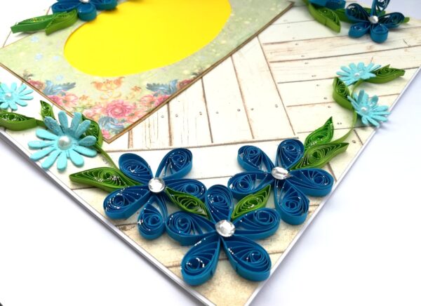 Blue Quilled Corner Flowers Greeting card - D5 image