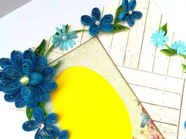 Blue Quilled Corner Flowers Greeting card - D5 image