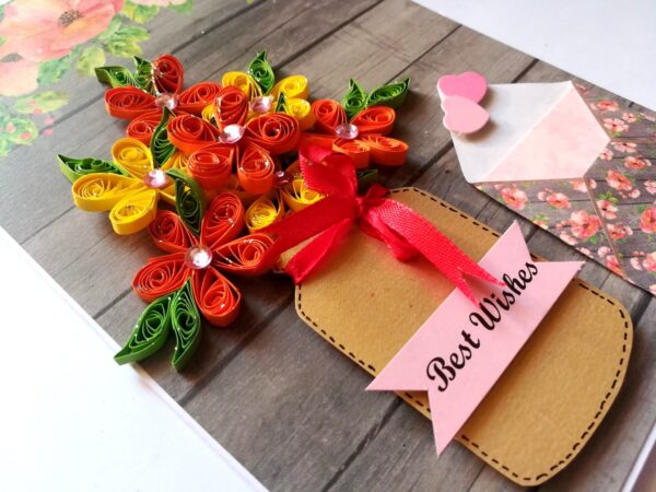 Yellow Quilled Flowers in Vase Greeting Card -D1 image