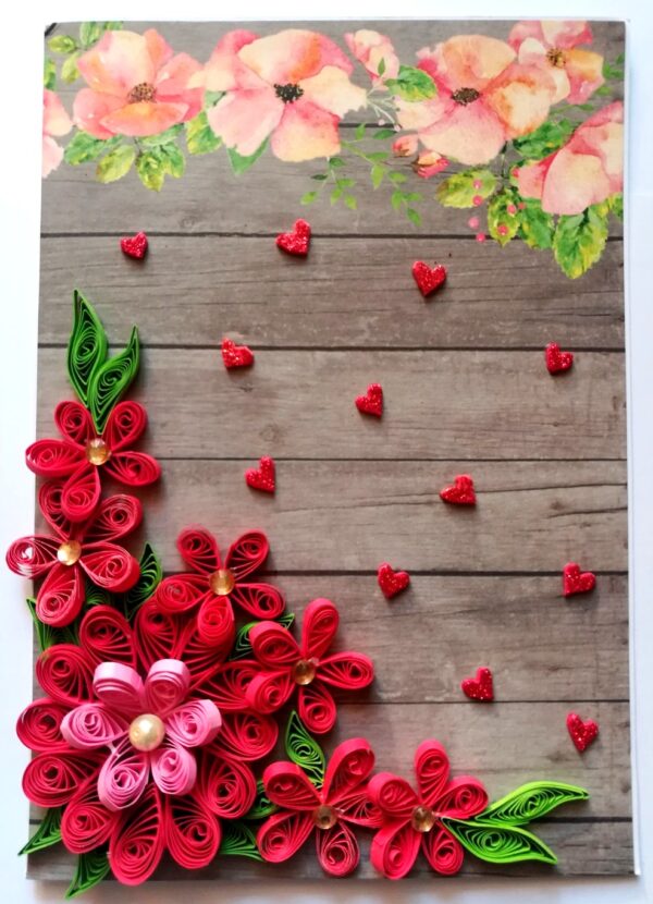 Red Quilled Flowers Corner Greeting Card image