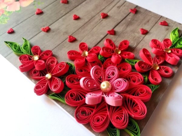 Red Quilled Flowers Corner Greeting Card image