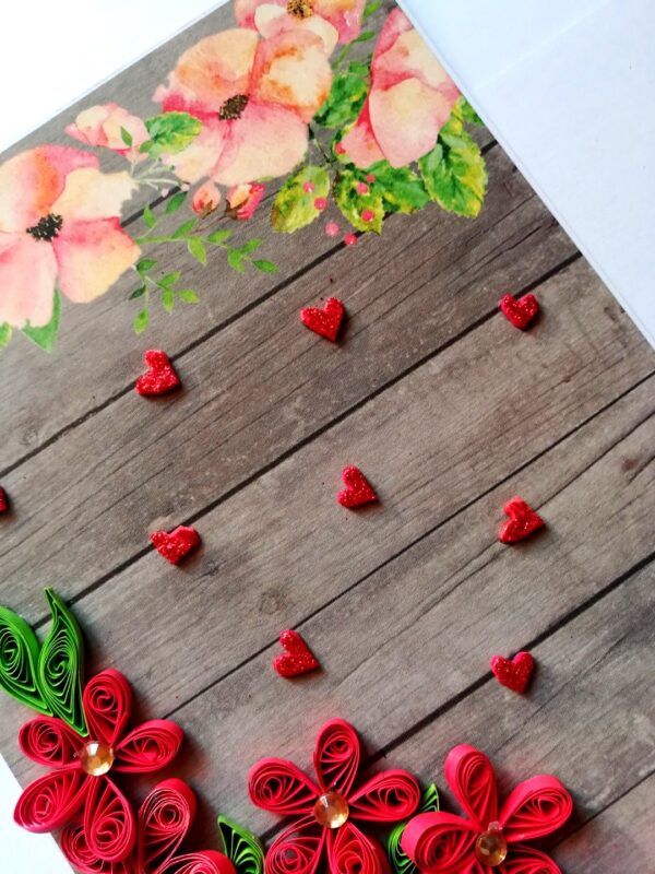 Red Quilled Flowers Corner Greeting Card image