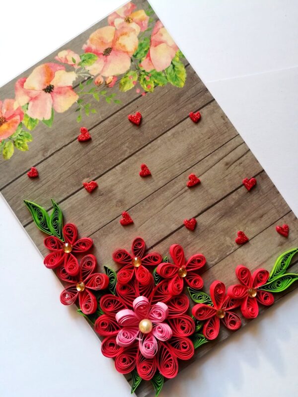 Red Quilled Flowers Corner Greeting Card image