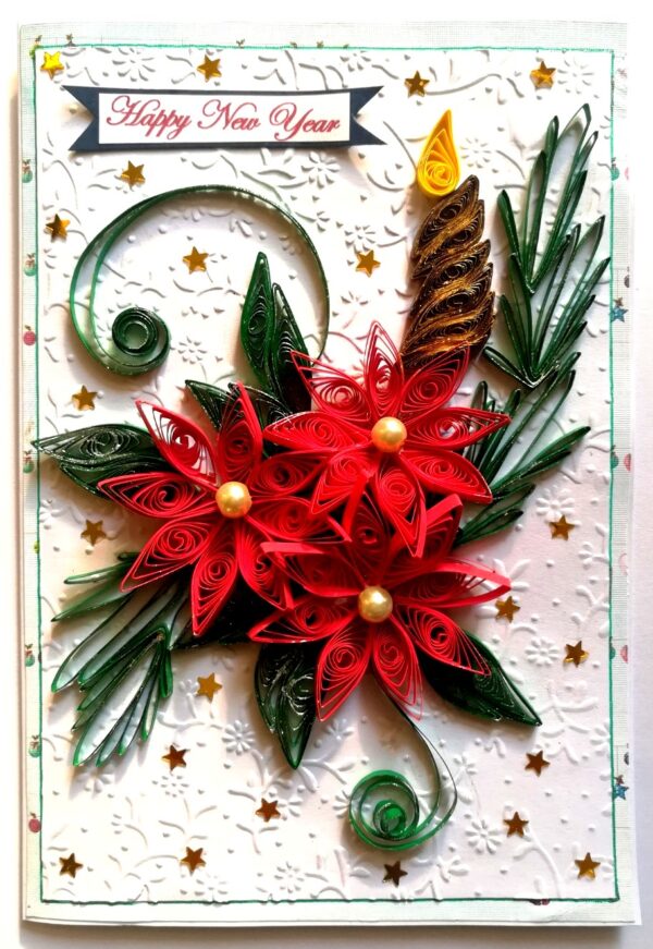 Sparkling Red Quilled Flowers and New Year Card - NY5 image
