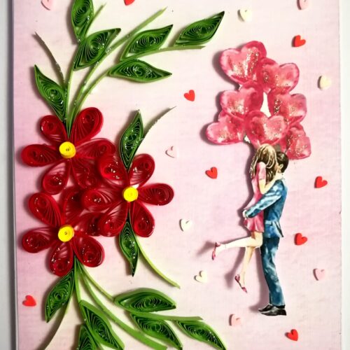 Red Quilled Flowers Love Greeting Card -V1 image
