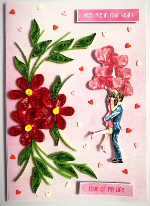 Red Quilled Flowers Love Greeting Card -V1 image