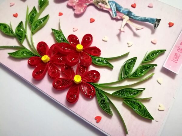 Red Quilled Flowers Love Greeting Card -V1 image