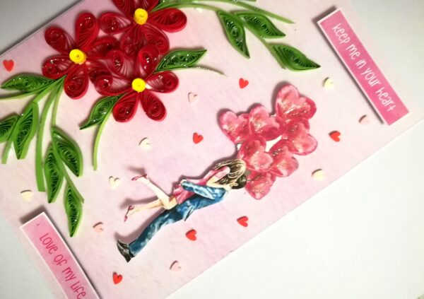 Red Quilled Flowers Love Greeting Card -V1 image