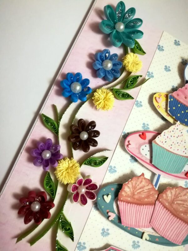 Sparkling Quilled Flowers and Cupcake Birthday Card image