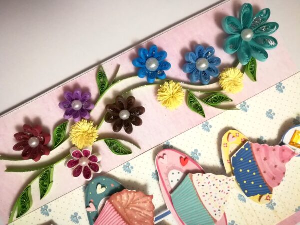 Sparkling Quilled Flowers and Cupcake Birthday Card image