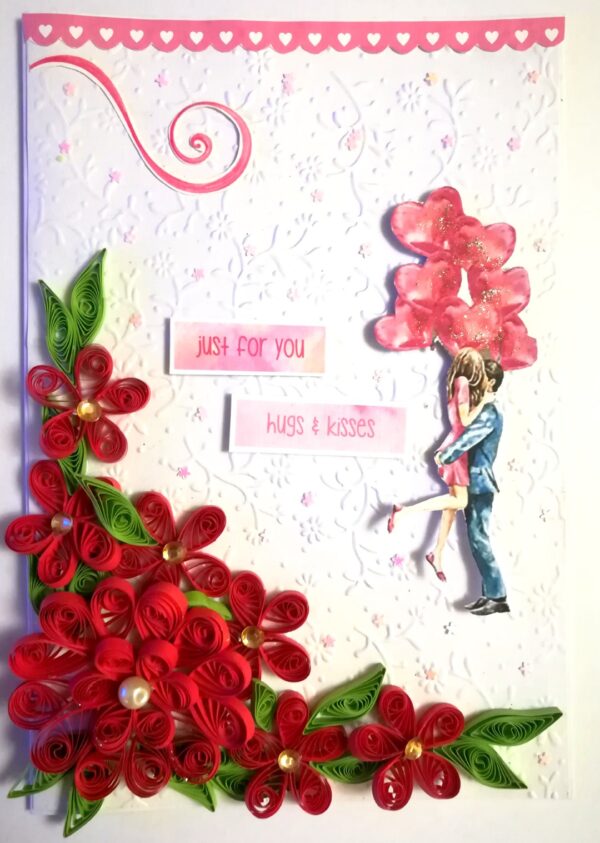 Red Themed Quilled Flowers Greeting Card - V4 image Red Themed Quilled Flowers Greeting Card - V4 image