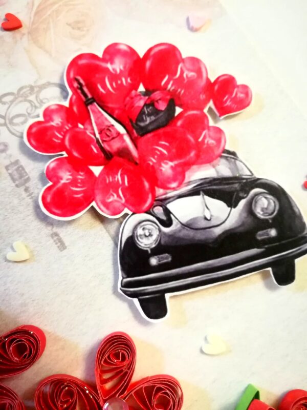 Red Quilled Flowers Valentine Greeting Card -D1 image