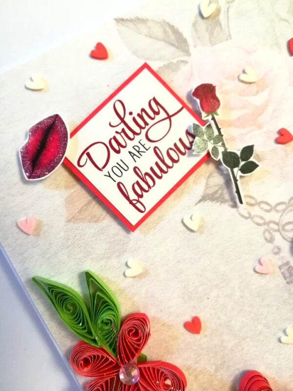 Red Quilled Flowers Valentine Greeting Card -D1 image