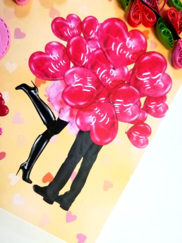Quilled Hearts Tree With Love Couple Greeting Card - D1 image
