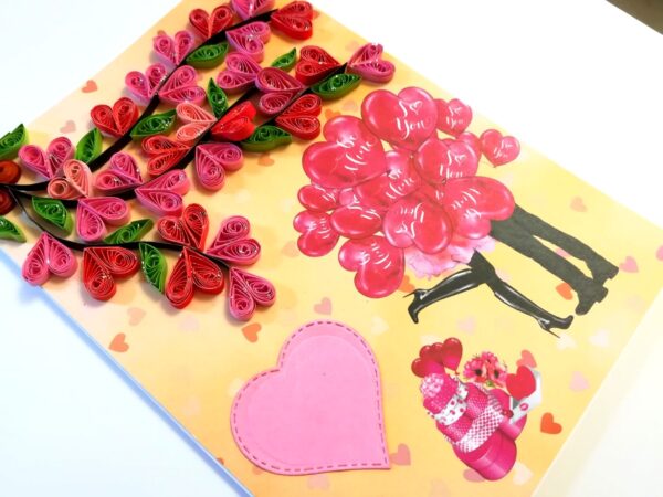 Quilled Hearts Tree With Love Couple Greeting Card - D1 image