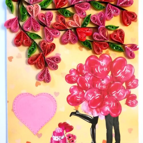 Quilled Hearts Tree With Love Couple Greeting Card - D1 image