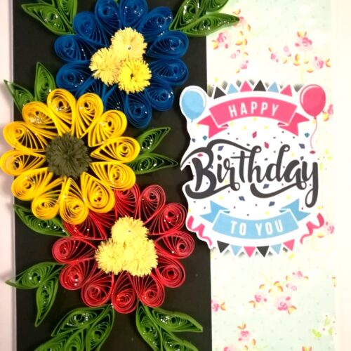 Sparkling Quilled Flowers Birthday Greeting Card -D6 image