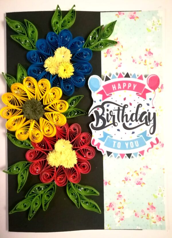Sparkling Quilled Flowers Birthday Greeting Card -D6 image
