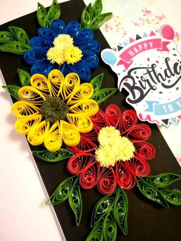 Sparkling Quilled Flowers Birthday Greeting Card -D6 image