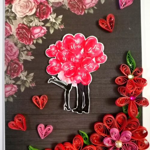 Quilled Red Flowers Corner Couple Card -D4 image