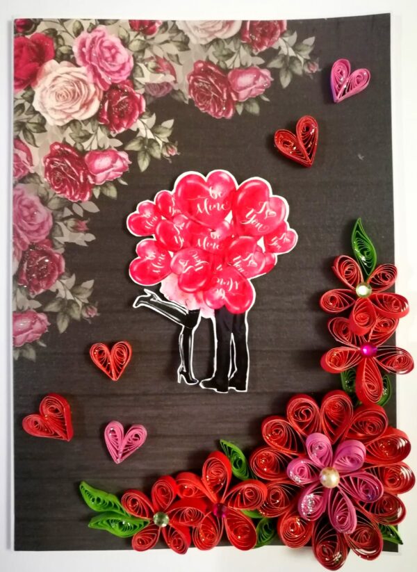 Quilled Red Flowers Corner Couple Card -D4 image