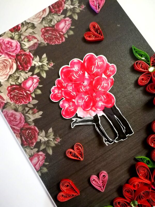 Quilled Red Flowers Corner Couple Card -D4 image