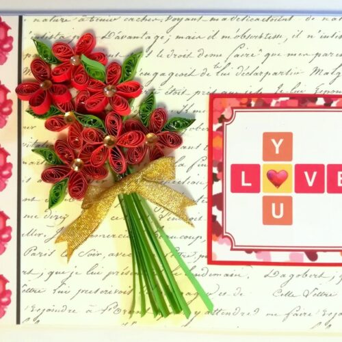 Red Quilled Flower Bouquet Greeting Card - D1 image