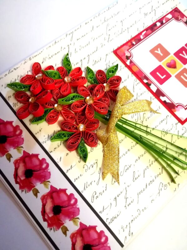 Red Quilled Flower Bouquet Greeting Card - D1 image Red Quilled Flower Bouquet Greeting Card - D1 image