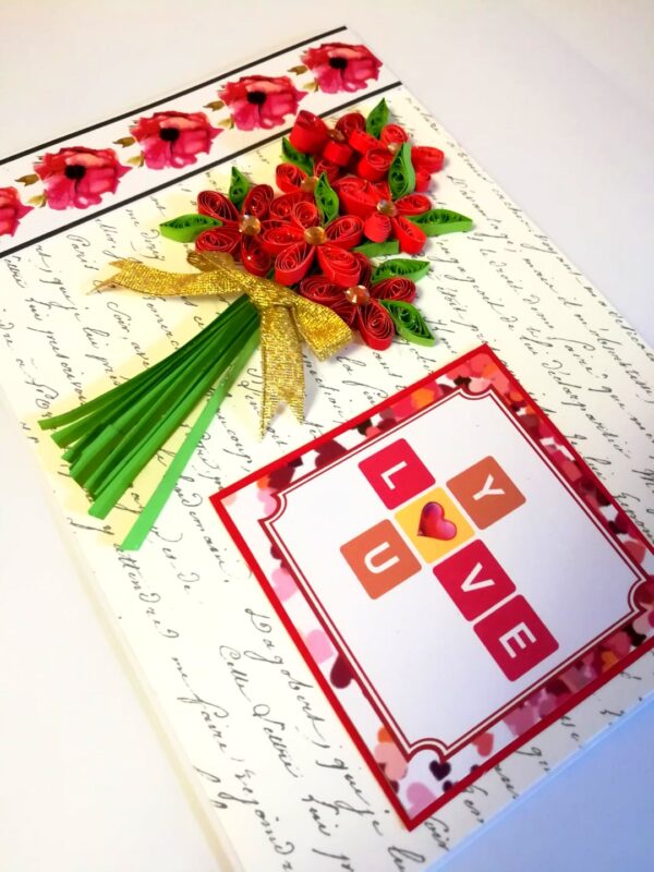 Red Quilled Flower Bouquet Greeting Card - D1 image Red Quilled Flower Bouquet Greeting Card - D1 image