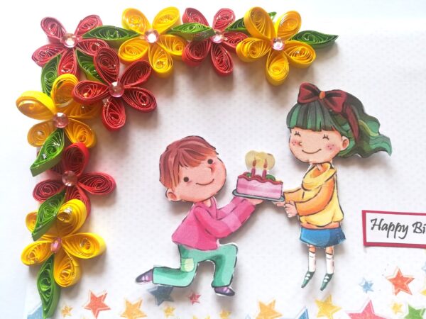 Quilled Corner Flowers Birthday Greeting card - BIR1 image