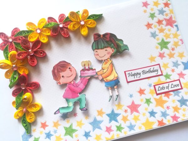 Quilled Corner Flowers Birthday Greeting card - BIR1 image