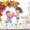 Quilled Corner Flowers Birthday Greeting card - BIR1 image