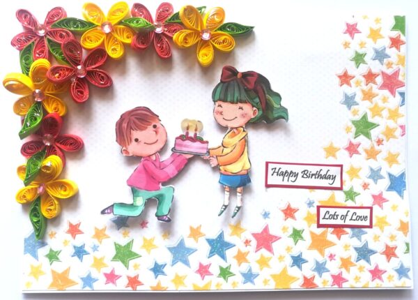 Quilled Corner Flowers Birthday Greeting card - BIR1 image