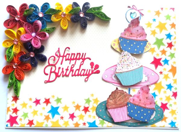Quilled Corner Flowers Birthday Greeting card - BIR2 image
