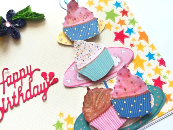 Quilled Corner Flowers Birthday Greeting card - BIR2 image