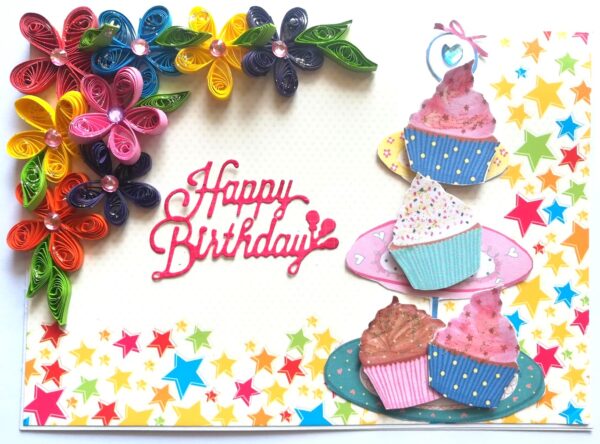 Quilled Corner Flowers Birthday Greeting card - BIR2 image