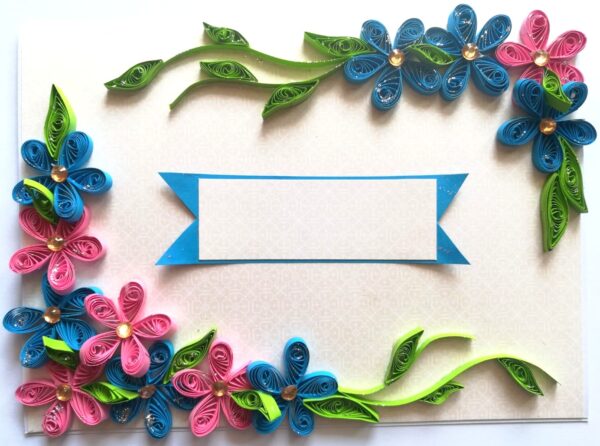 Blue and Pink Quilled Flowers Greeting Card -D1 image
