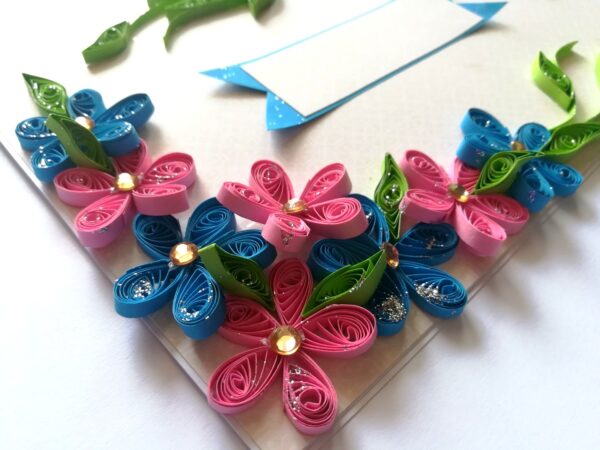 Blue and Pink Quilled Flowers Greeting Card -D1 image