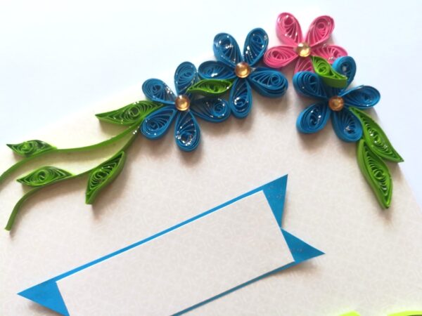 Blue and Pink Quilled Flowers Greeting Card -D1 image