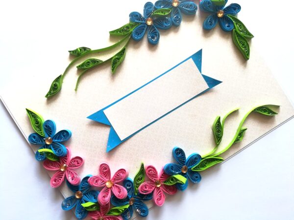 Blue and Pink Quilled Flowers Greeting Card -D1 image