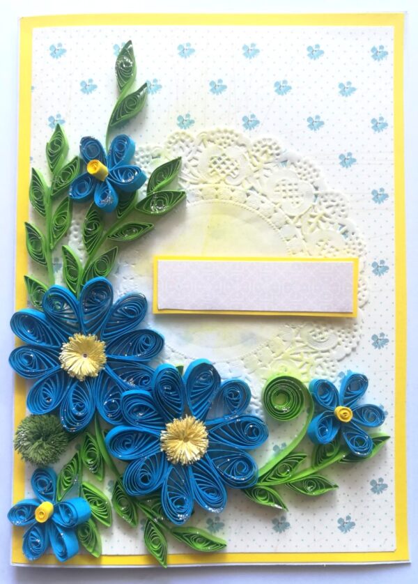 Blue Quilled Flowers Greeting card - D4 image