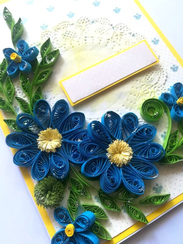 Blue Quilled Flowers Greeting card - D4 image