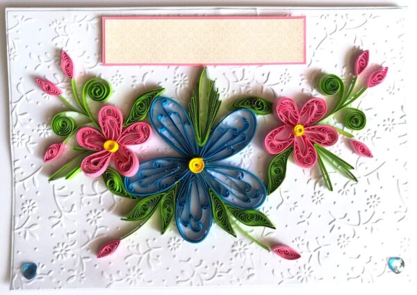 Blue and Pink Quilled Flowers Greeting Card image Blue and Pink Quilled Flowers Greeting Card image