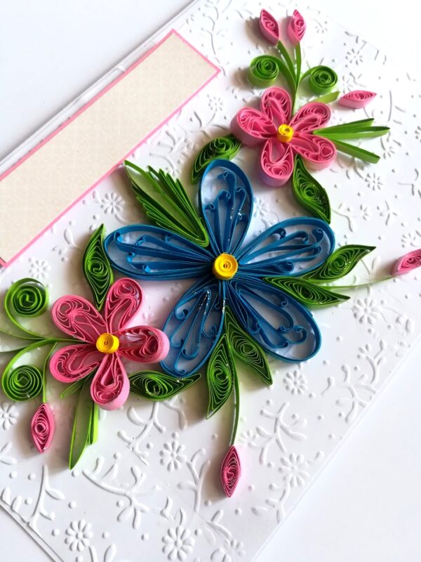 Blue and Pink Quilled Flowers Greeting Card image Blue and Pink Quilled Flowers Greeting Card image
