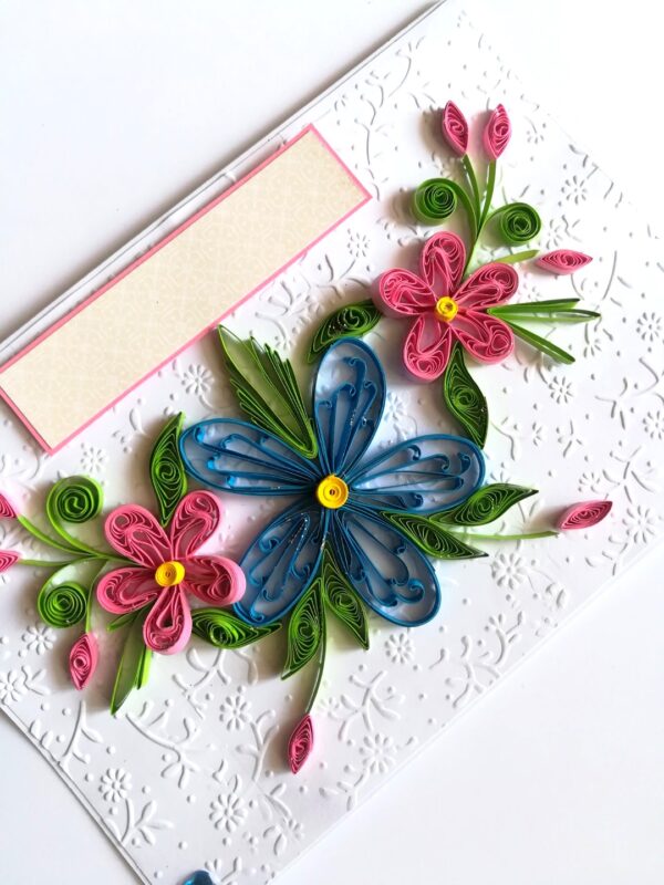 Blue and Pink Quilled Flowers Greeting Card image Blue and Pink Quilled Flowers Greeting Card image