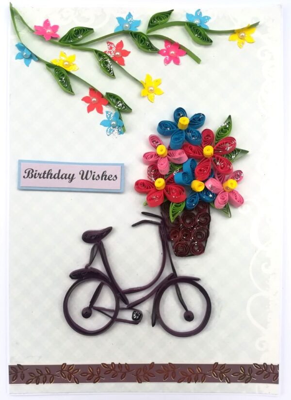 Quilled Cycle With Flowers Birthday Greeting Card image