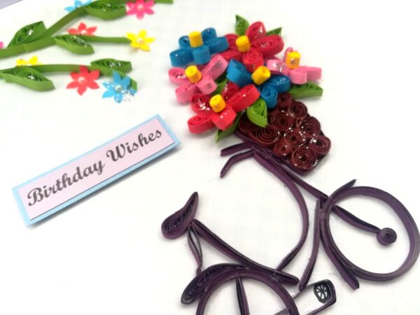 Quilled Cycle With Flowers Birthday Greeting Card image