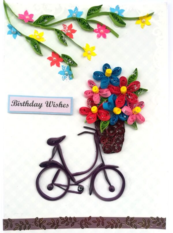 Quilled Cycle With Flowers Birthday Greeting Card image