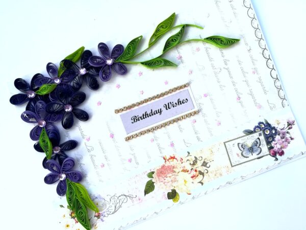 Purple Quilled Flowers Birthday Greeting card image Purple Quilled Flowers Birthday Greeting card image