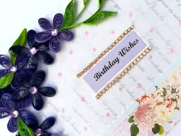 Purple Quilled Flowers Birthday Greeting card image Purple Quilled Flowers Birthday Greeting card image